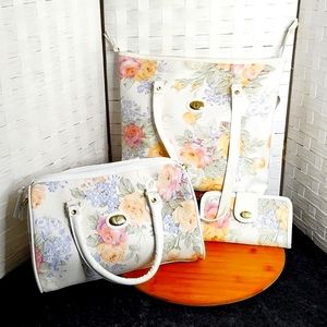 👉*NWOT* 3:1 BEAUTIFUL MATCHING 3PC FLORAL BAG SET ~1 TOTE, 1 SATCHEL & 1 WALLET